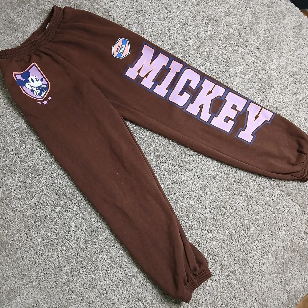 HM Disney Mickey Mouse Joggers Brown Varsity Graphic Sweatpants Kids 11-12Y